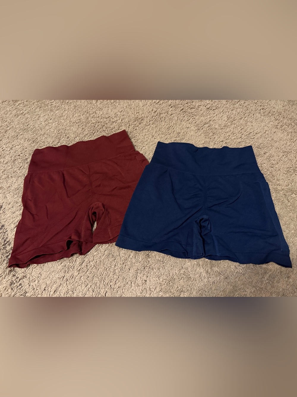 Women’s High-Waist Seamless Bike Shorts — Navy and Burgundy Medium